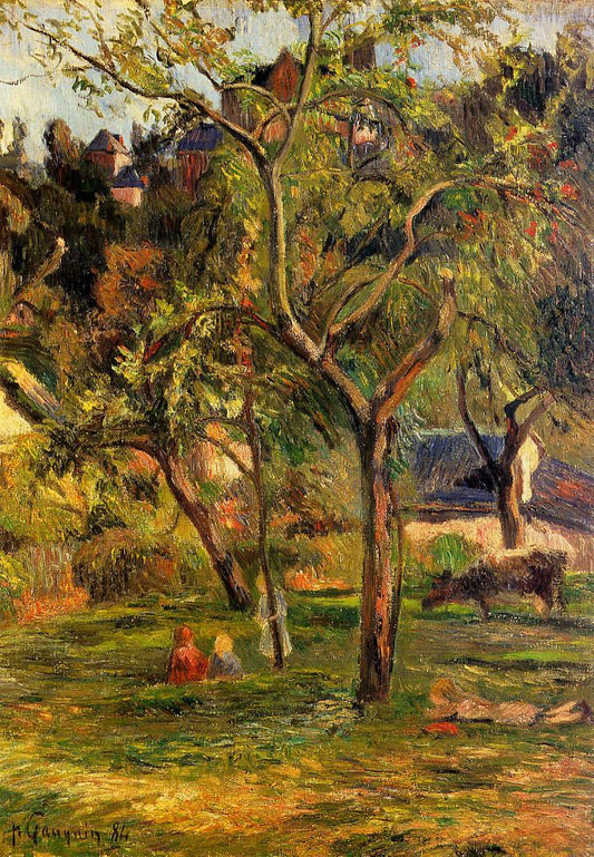 Children in the Pasture, vintage artwork by Paul Gauguin, 12x8" (A4) Poster