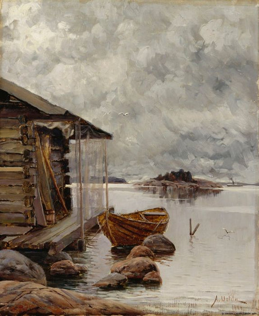 Boat House, vintage artwork by Aukusti Uotila, 12x8" (A4) Poster