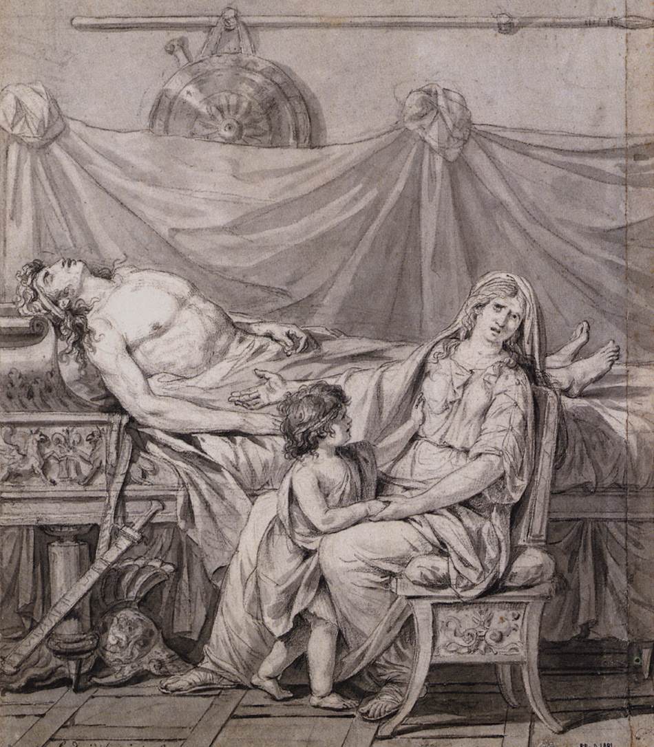 The Grief of Andromache, vintage artwork by Jacques-Louis David, 12x8" (A4) Poster