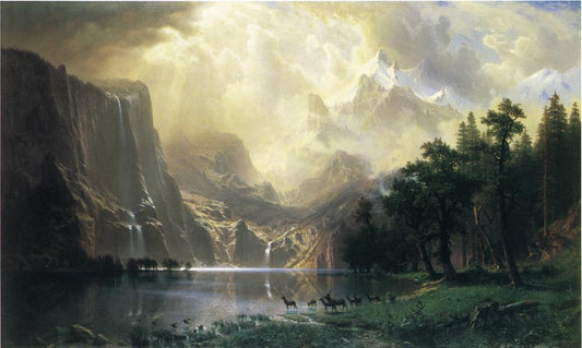 Among the Siera Nevada Mountains, California, vintage artwork by Albert Bierstadt, 12x8" (A4) Poster