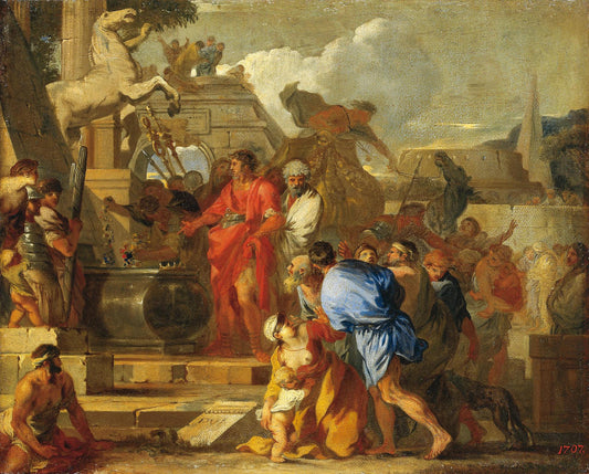 Augustus before the Tomb of Alexander, vintage artwork by Sebastien Bourdon, 12x8" (A4) Poster