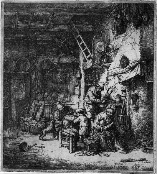 A Family, vintage artwork by Adriaen van Ostade, 12x8" (A4) Poster