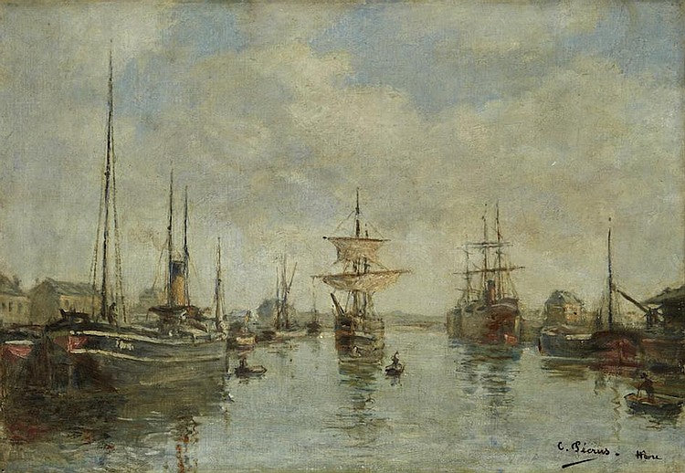 Bateaux dans le port du Havre, vintage artwork by Charles François Pecrus, 12x8" (A4) Poster