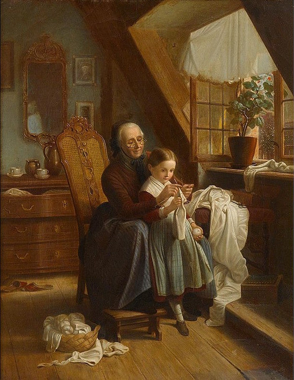 Sewing Lesson, vintage artwork by Johann Georg Meyer von Bremen, A3 (16x12") Poster Print
