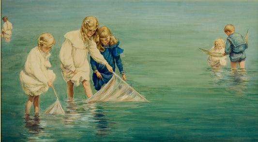 Children at the Shore, vintage artwork by Charles Courtney Curran, 12x8" (A4) Poster