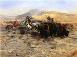 Buffalo Hunt, vintage artwork by Charles Marion Russell, 12x8" (A4) Poster