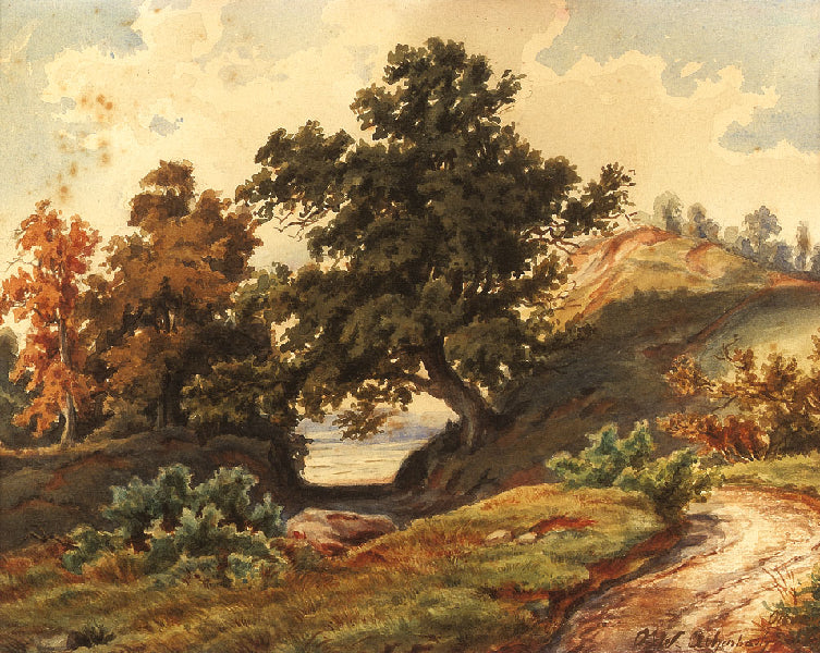 Landscape in Olivano, vintage artwork by Oswald Achenbach, 12x8" (A4) Poster
