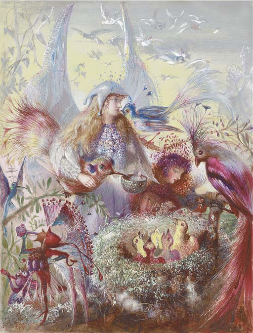 Fairies and a Bird's Nest, vintage artwork by John Anster Christian Fitzgerald, A3 (16x12") Poster Print