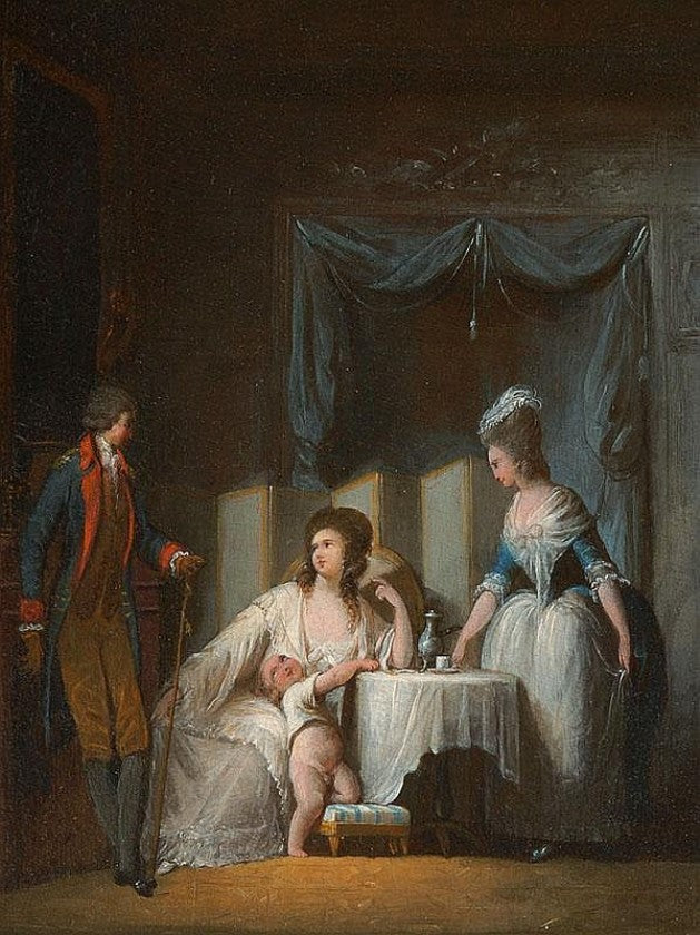 Elegants in an Interior, vintage artwork by Jean-Frederic Schall, 12x8" (A4) Poster