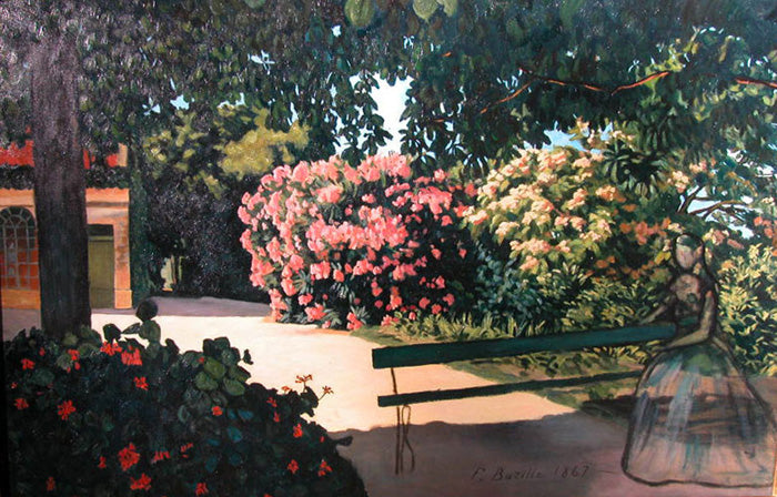 The Terrace at Meric, Oleander, vintage artwork by Jean Frederic Bazille, 12x8" (A4) Poster
