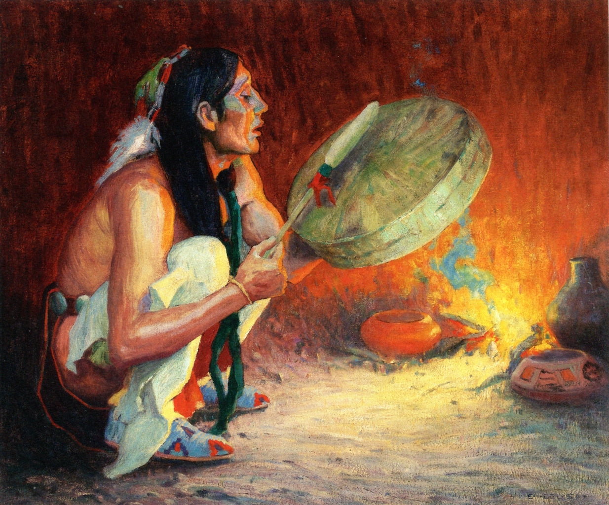 The Chant, vintage artwork by Eanger Irving Couse, 12x8" (A4) Poster