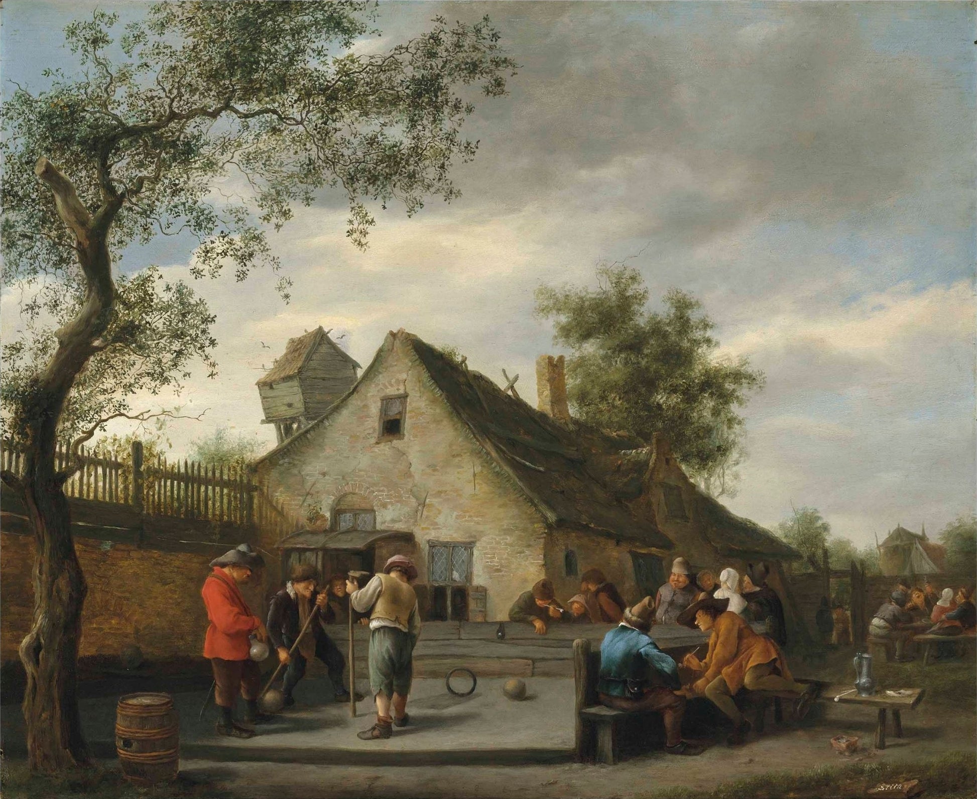 Country People Playing a Ball-game, vintage artwork by Jan Havicksz. Steen, 12x8" (A4) Poster