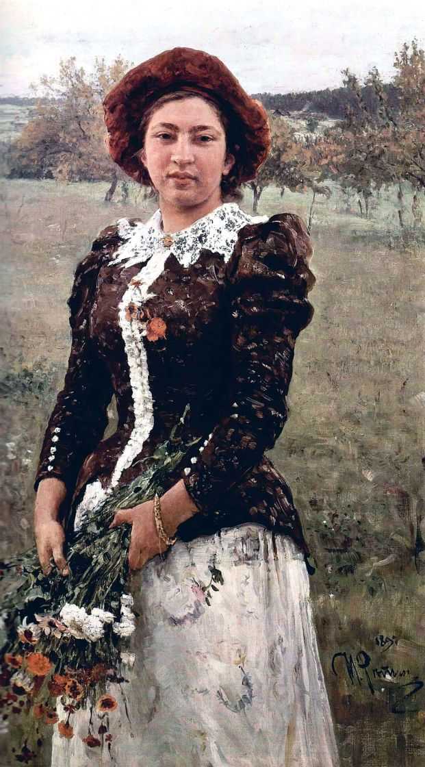 Autumn Bouquet. Portrait of Vera Repina., vintage artwork by Ilia Efimovich Repin, 12x8" (A4) Poster