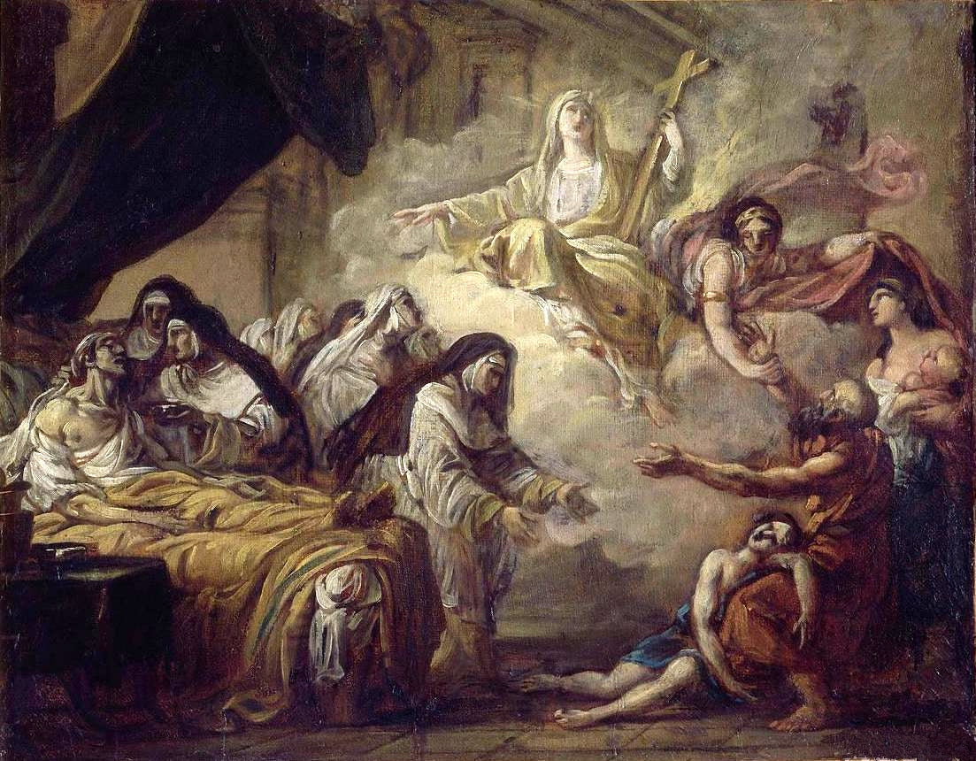 Religion and Humanity Uniting to Give some Relief, vintage artwork by Jean-Simon Berthelemy, 12x8" (A4) Poster