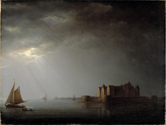 Kalmar Castle by  Moonlight, vintage artwork by Carl Johan Fahlcrantz, 12x8" (A4) Poster
