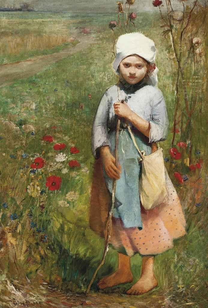 A Summer Stroll, vintage artwork by Ignac Ujvary, 12x8" (A4) Poster