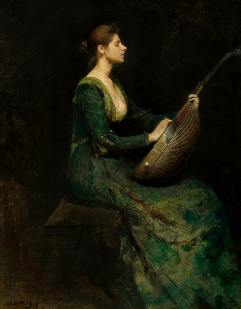 Lady with a Lute, vintage artwork by Thomas Wilmer Dewing, 12x8" (A4) Poster