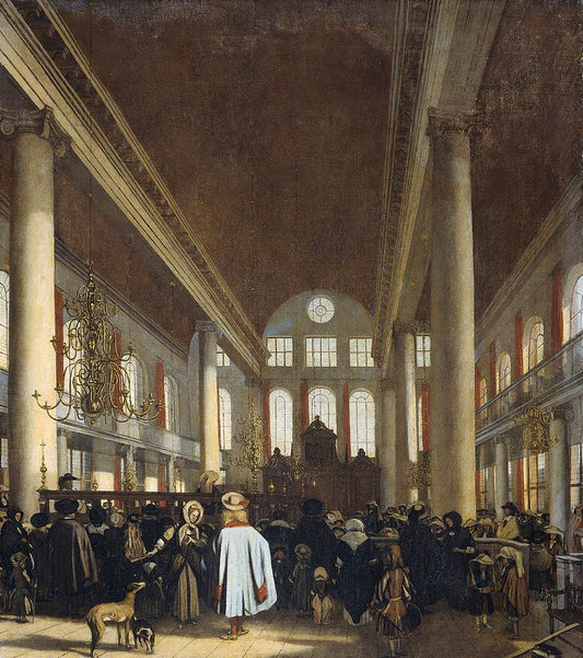 Interior of the Portuguese Synagogue in Amsterdam, vintage artwork by Emanuel de Witte, 12x8" (A4) Poster