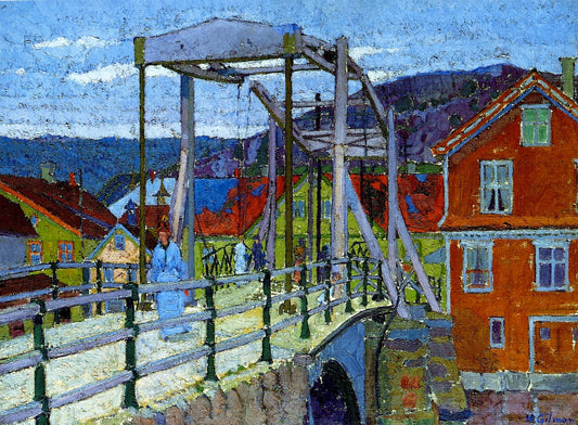 Canal Bridge, Flekkefjord, vintage artwork by Harold Gilman, 12x8" (A4) Poster