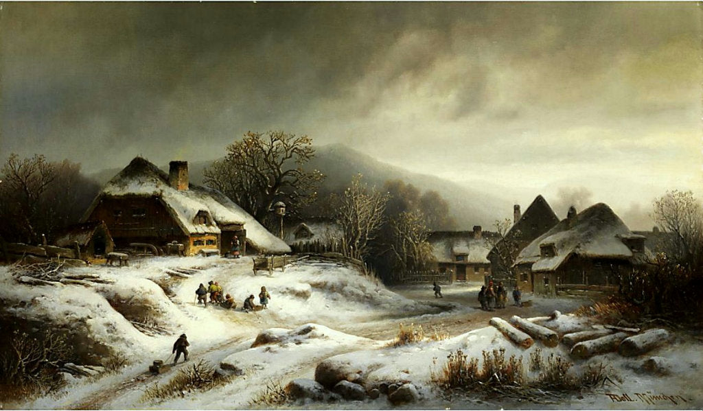 Village in Winter, vintage artwork by Anton Doll, 12x8" (A4) Poster