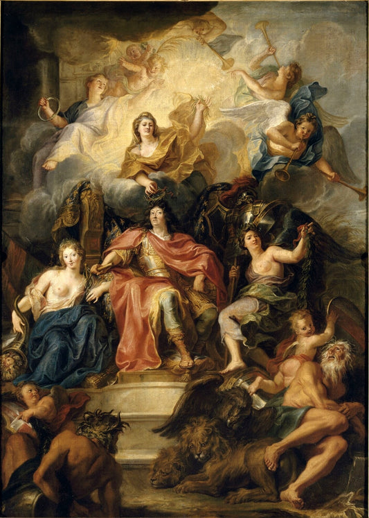 Louis XIV Crowned by  Glory, vintage artwork by Antoine Coypel II, 12x8" (A4) Poster