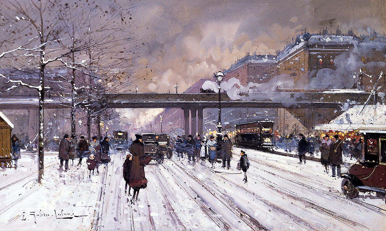 Paris, sous la Neige by Eugene Galien-Laloue,A3(16x12")Poster