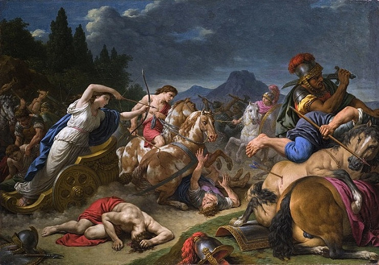 Bellona Calling Mars to War, vintage artwork by Louis Jean François Lagrenee, 12x8" (A4) Poster