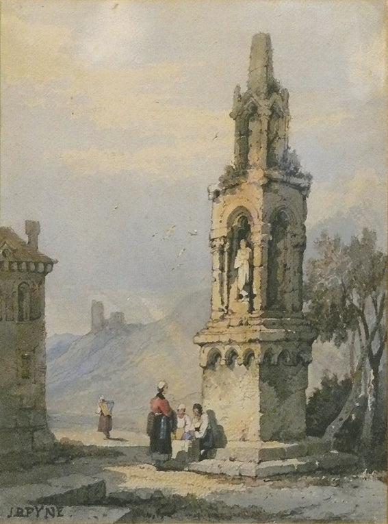 Figures in landscape with monument, vintage artwork by James Baker Pyne, A3 (16x12") Poster Print