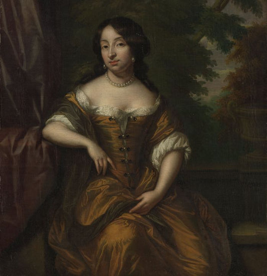 Portrait of Anna Maria Hoeufft, wife of Jan Boudaen Courten, vintage artwork by Philip van Dijk, 12x8" (A4) Poster