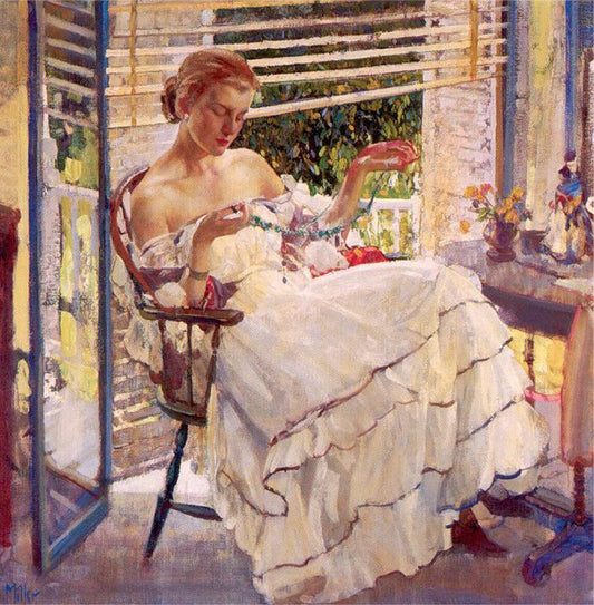 Girl with Jewels, vintage artwork by Richard Edward Miller, 12x8" (A4) Poster