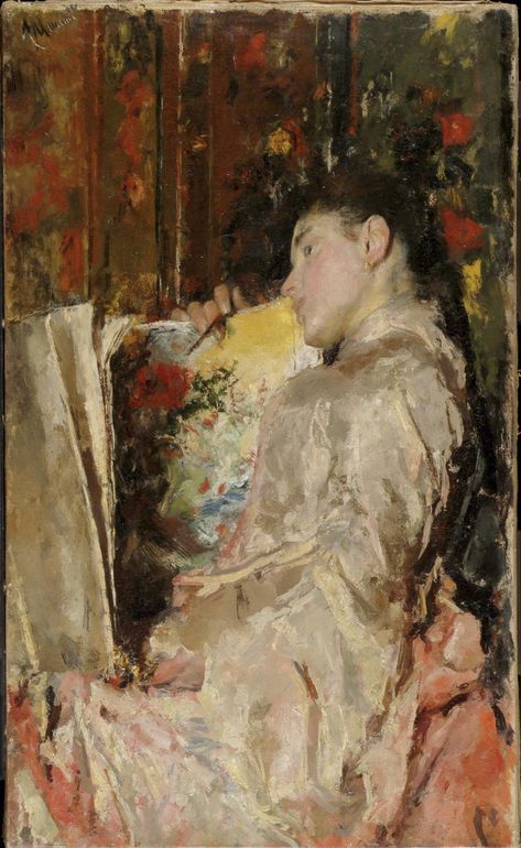 Woman with an Album, vintage artwork by Antonio Mancini, 12x8" (A4) Poster