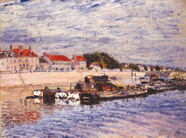 Barges on the Loing at Saint-Mammes, vintage artwork by Alfred Sisley, 12x8" (A4) Poster