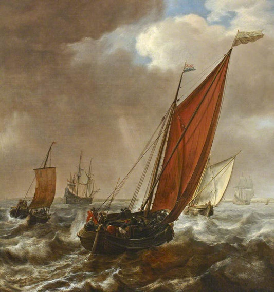 A Dutch Ferry Boad before a Breeze, vintage artwork by Simon de Vlieger, 12x8" (A4) Poster