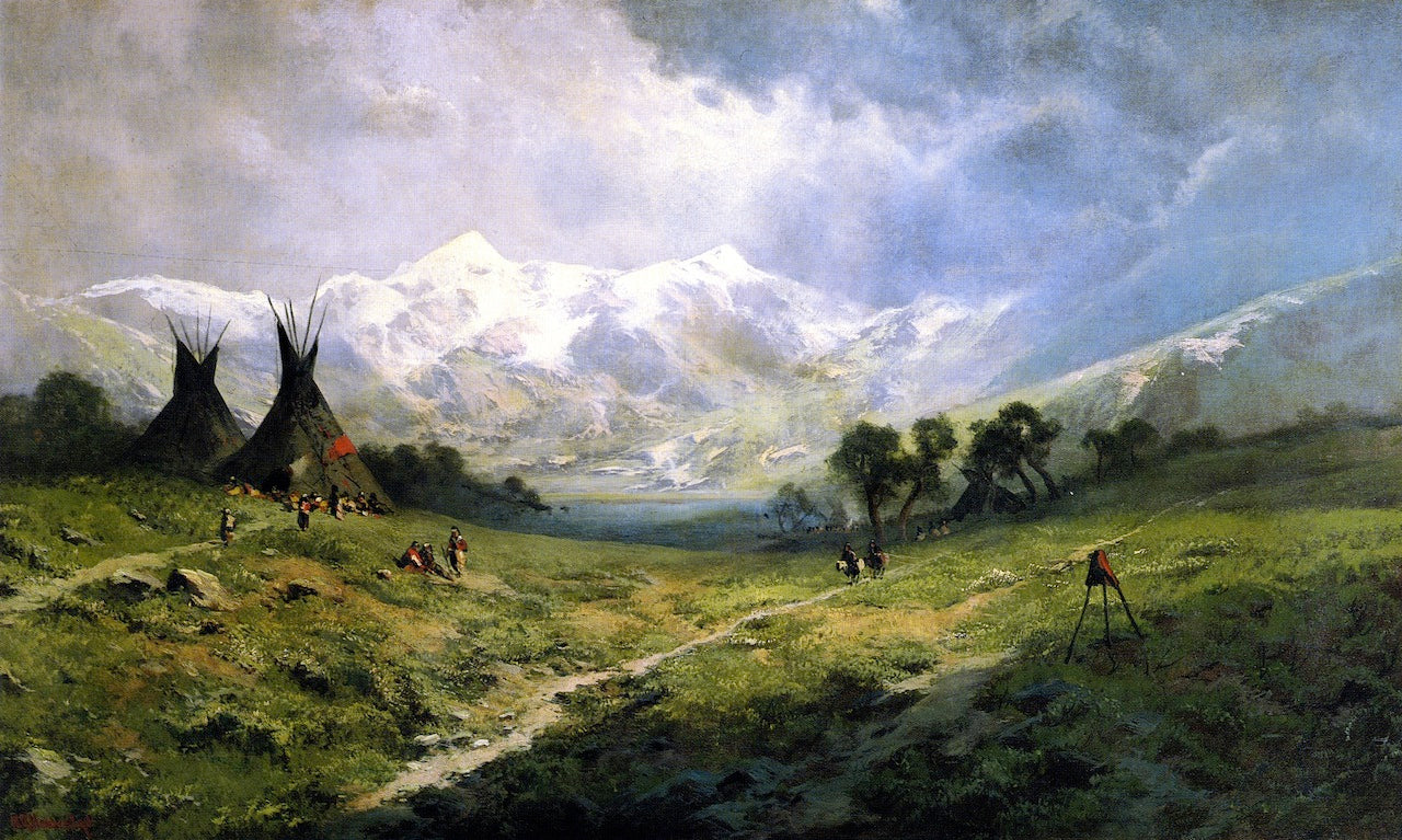 Sioux Encampment in the Rockies, vintage artwork by Ransome Gillett Holdredge, 12x8" (A4) Poster
