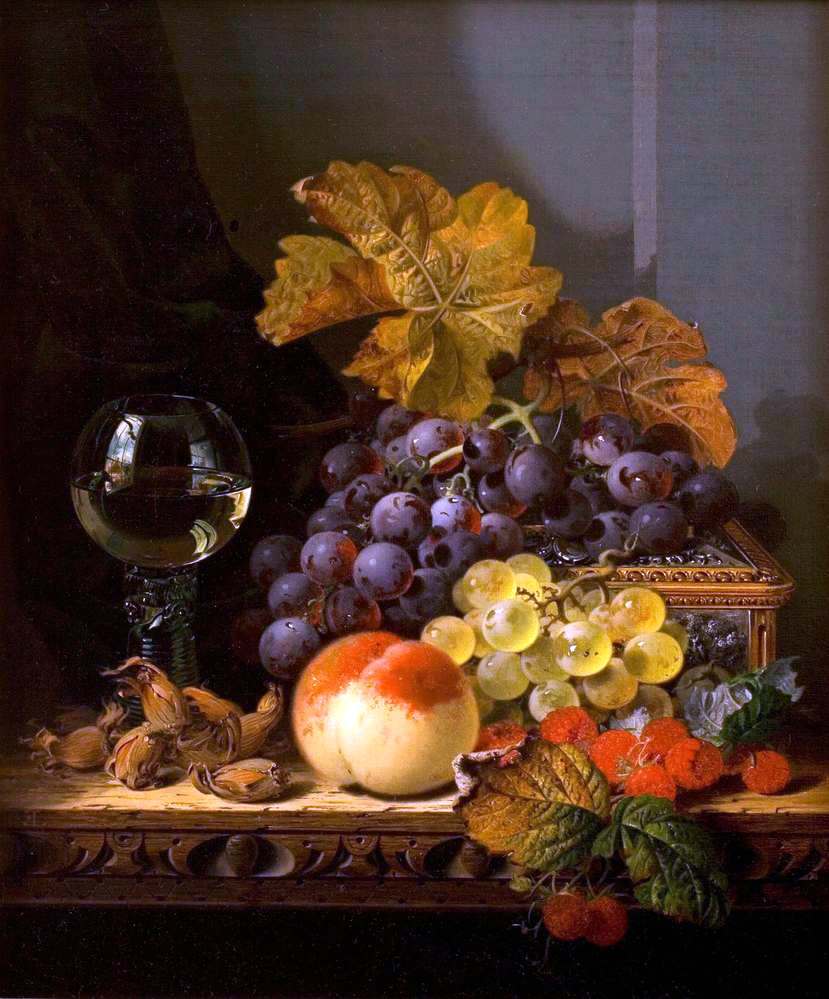 Still Life with Fruit and a Roemer on a Table, vintage artwork by Edward Ladell, A3 (16x12") Poster Print