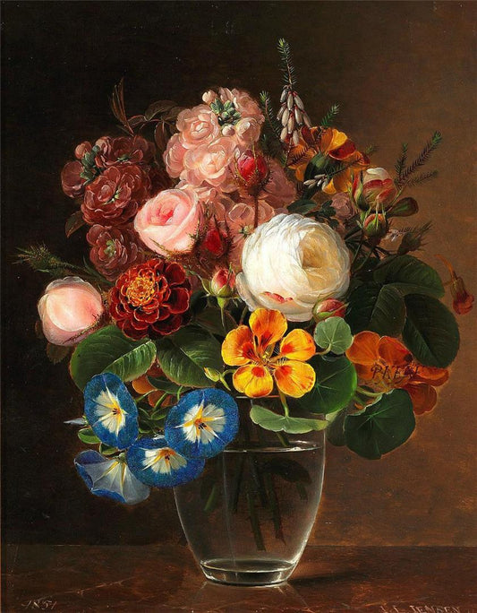 A bunch of colourful flowers, vintage artwork by Johan Laurentz (J.L.) Jensen, A3 (16x12") Poster Print