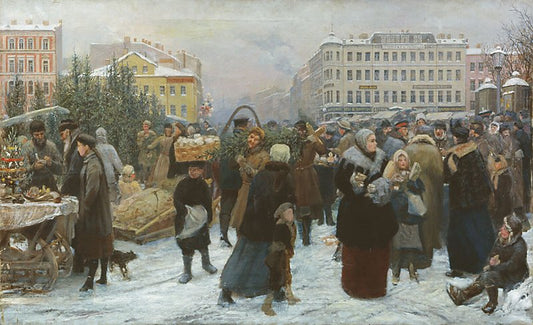 Christmas Market, vintage artwork by Heinrich Maniser, 12x8" (A4) Poster