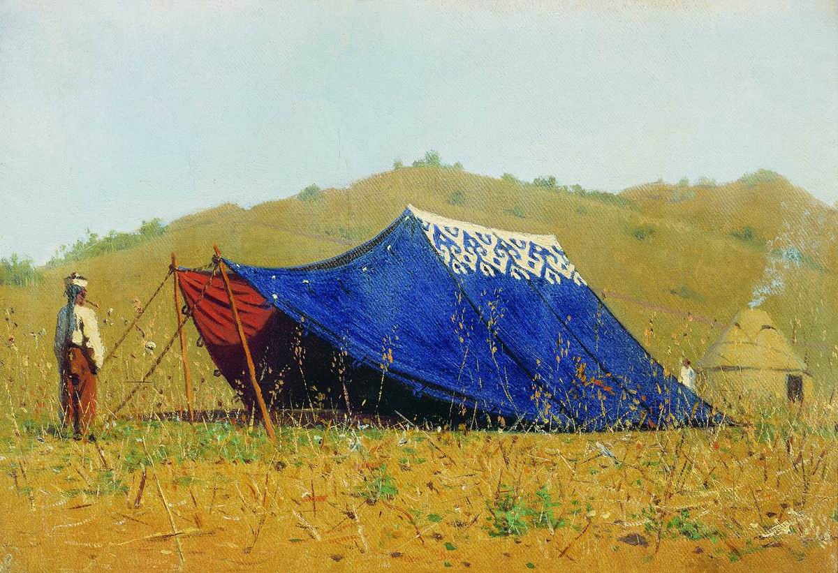 Chinese Tent, vintage artwork by Vasily Vasilevich Vereshchagin, 12x8" (A4) Poster