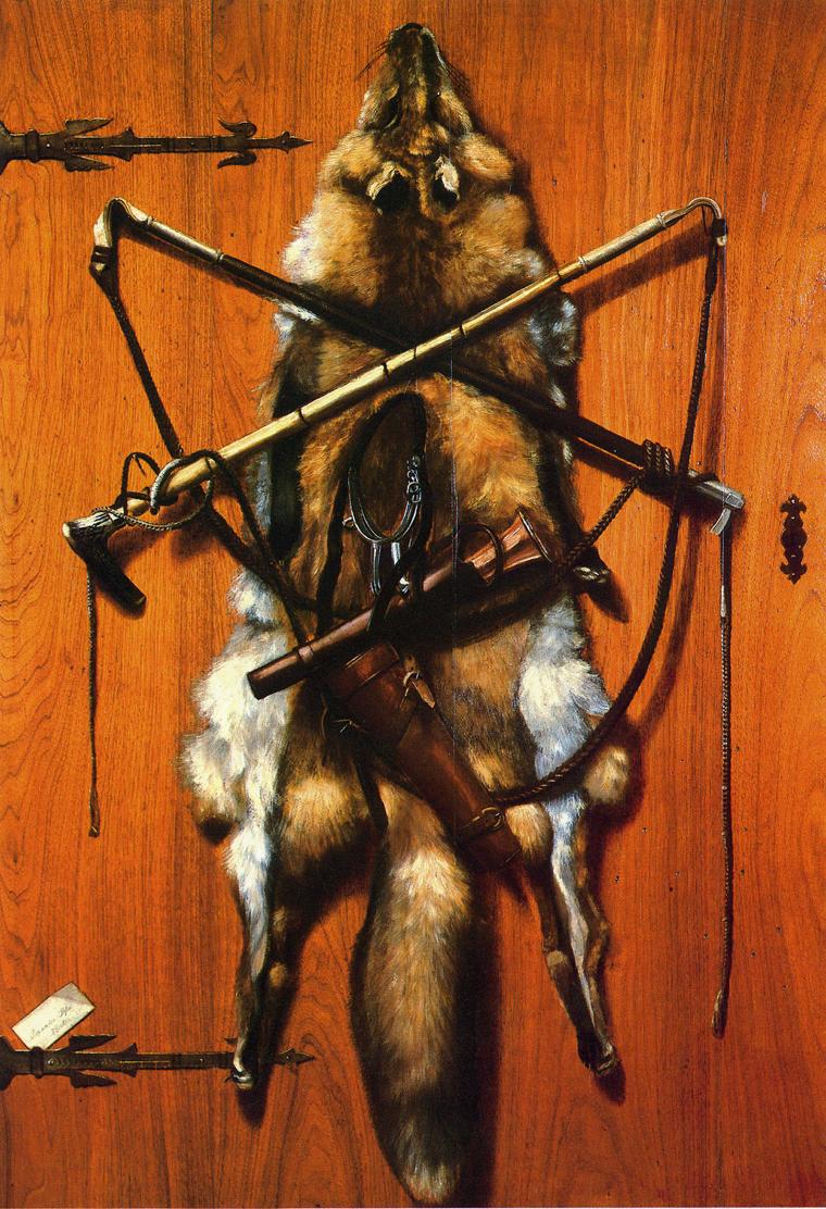 Still Life: Hunting Trophies - Red Fox Skin, vintage artwork by Alexander Pope, 12x8" (A4) Poster