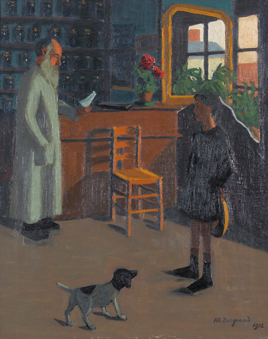 La pharmacie, vintage artwork by Marius Borgeaud, 12x8" (A4) Poster