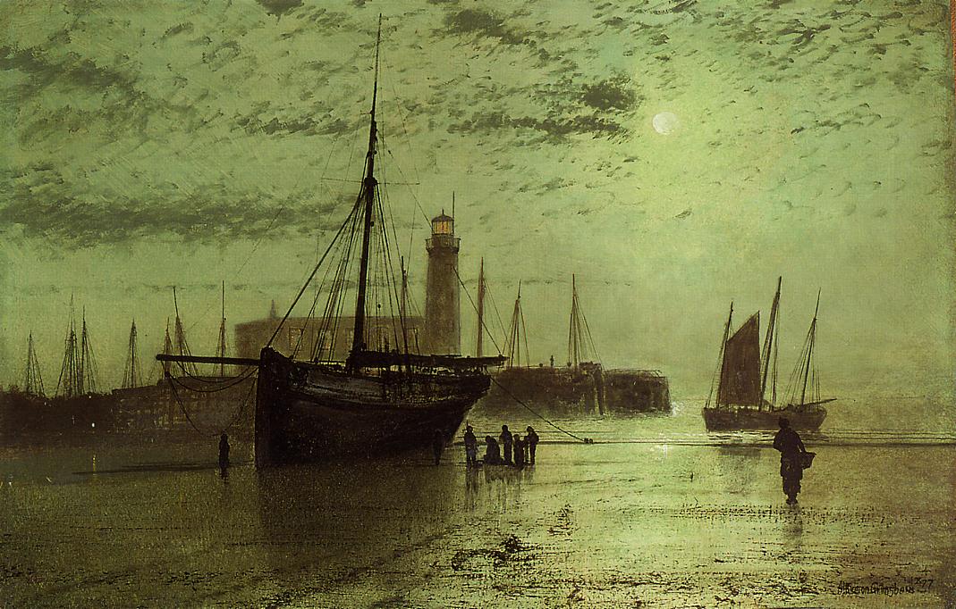 The Lighthouse at Scarborough, vintage artwork by John Atkinson Grimshaw, 12x8" (A4) Poster