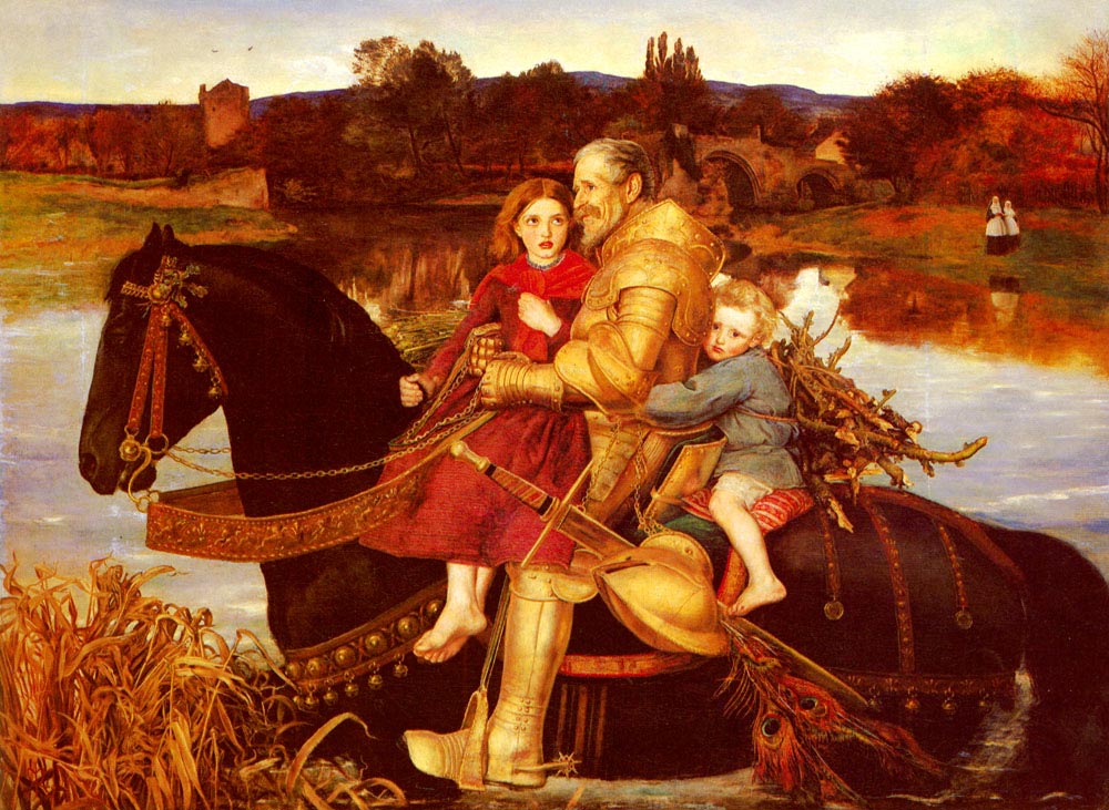 A Dream of the Past - Sir Isumbras at the Ford, vintage artwork by Sir John Everett Millais, 12x8" (A4) Poster