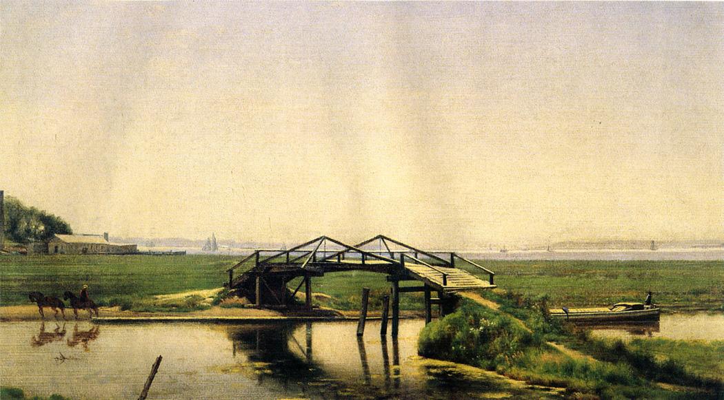An Old Bridge on the Morris Canal Near Greenville, N. J., vintage artwork by Robert J. Pattison, 12x8" (A4) Poster