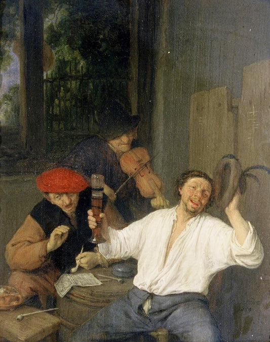 Merry Drinkers, vintage artwork by Adriaen van Ostade, 12x8" (A4) Poster