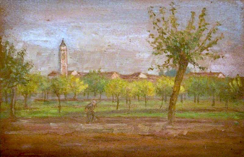 The Village of Cairate, Lombardy, vintage artwork by Louisa Starr Canziani, 12x8" (A4) Poster