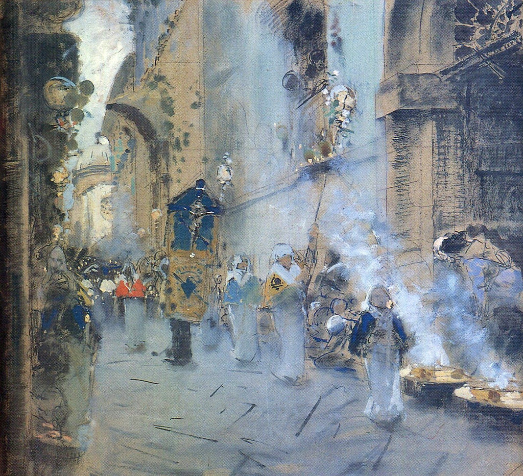 Procession on Good Friday, vintage artwork by Francesco Paolo Michetti, 12x8" (A4) Poster