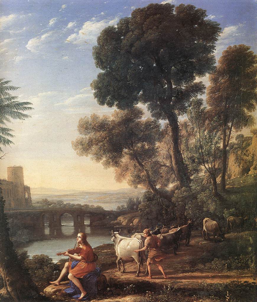 Landscape with Apollo Guarding the Herds of Admetus, vintage artwork by Claude Lorrain, 12x8" (A4) Poster