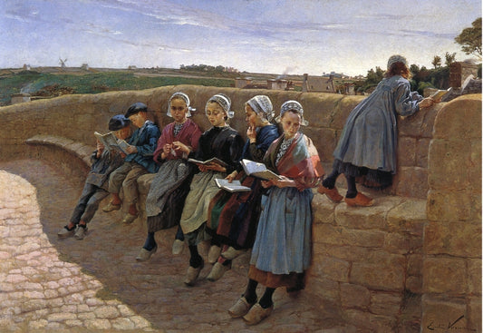 Breton Children Reading by Emile Vernon,16x12(A3) Poster