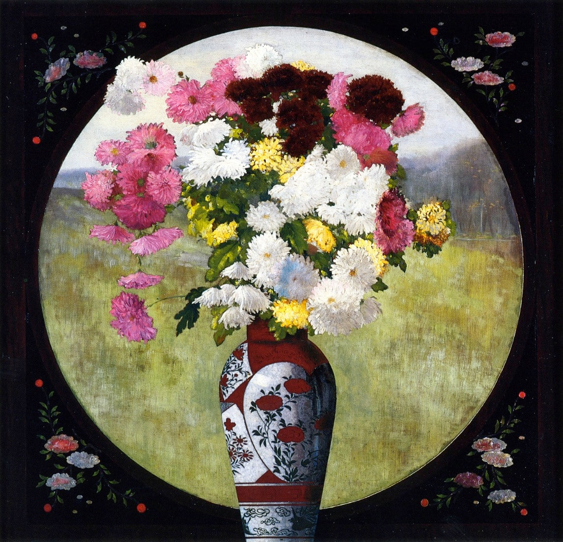 Chrysanthemums in a Chinese Vase, vintage artwork by John Haberle, 12x8" (A4) Poster