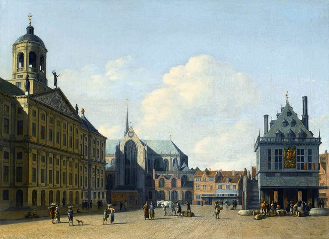 View of the Dam Square, Amsterdam, vintage artwork by Gerrit Adriaensz.Berckheyde, 12x8" (A4) Poster